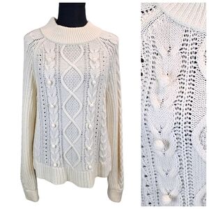 J. Crew Lambswool Blend Pom Pom Cable Knit Sweater Ivory Size Medium Capsule